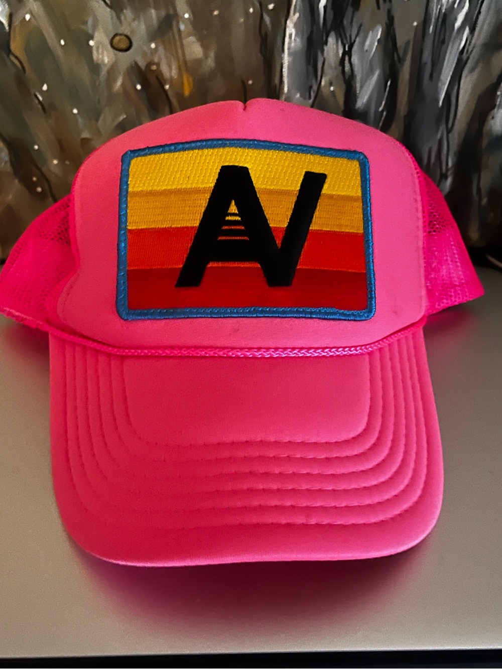 Aviator Nation Pink Mesh Trucker Hat with Logo Patch